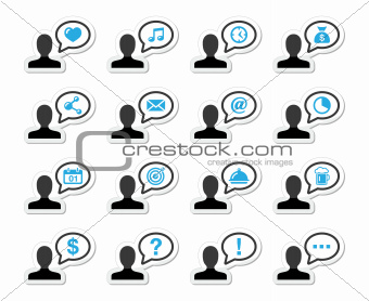 User communication vector icons on labels set