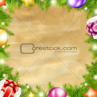 Christmas Retro Background With Xmas Fir Tree Border