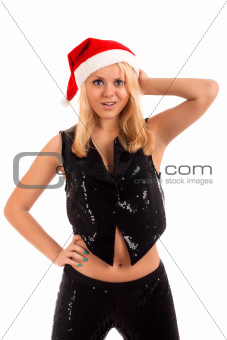 Sexy young blonde woman in Santa hat