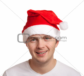 Young man in santa hat