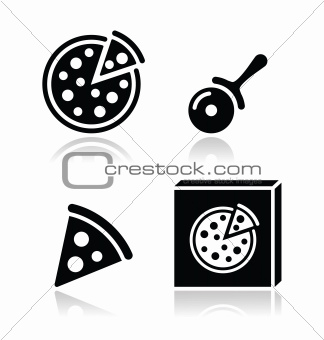 Pizza vector icons set with reflections