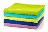 stack of colored bathroom towels