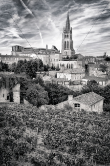 St Emilion village in Bordeaux region, monochrome