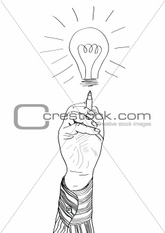 Hand drawing lightbulb