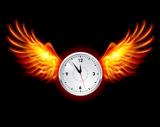 Clock with fire wings