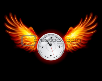 Clock with fire wings