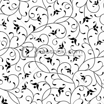 floral oriental black calligraphy isolated seamless pattern