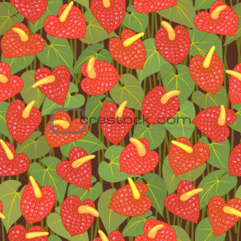 seamless red anturium flower pattern background