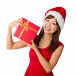 asian girl with a present box during christmas,isolated on white