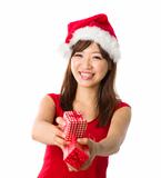 asian girl with a  present box during christmas