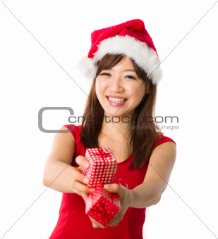 asian girl with a  present box during christmas