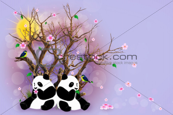 Lilac Greeting Card With Pandas
