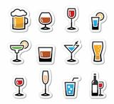 Drink alcohol beverage icons set as labels