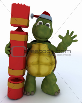tortoise with christmas cracker