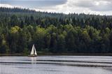 Sailboat on lake.