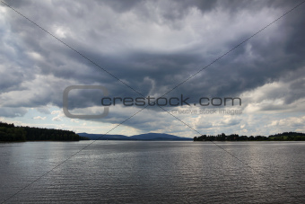 Lake in overcast weather.
