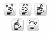 Hand vector gestures, signals and signs - victory, rock, point buttons