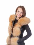 Stylish woman in winter fur jacket