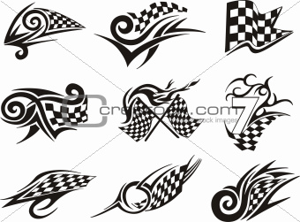 Set of racing tattoos with checkered flags