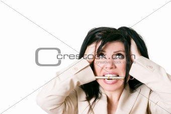 Stressed woman looking up