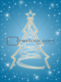 golden 3d christmas tree in blue