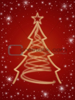 golden 3d christmas tree in red