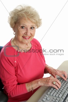 Beautiful Senior at Computer