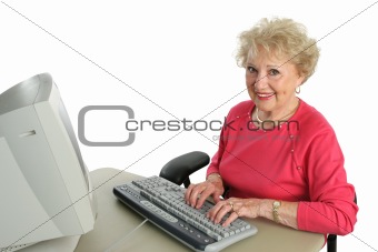 Senior Lady Enjoys Computer