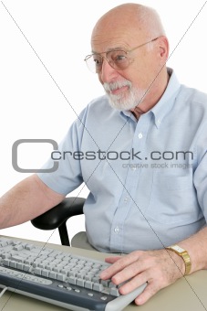 Senior Man Browses Internet
