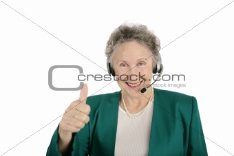 Senior Phone Worker Thumbs Up