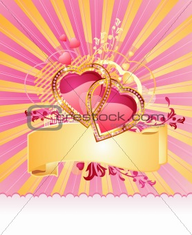  love hearts / with banner for your text / valentine /  vector