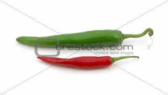 Green and red hot chili peppers