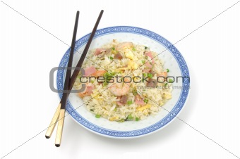 Plate of fried rice and chopsticks