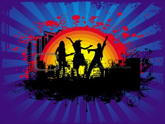 Sample text on silhouette dancing people background in black, wallpaper