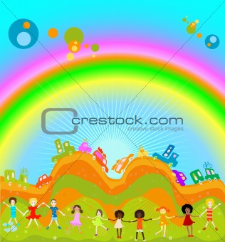 kids and rainbow