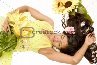 Indian flower girl lying