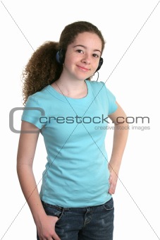 Girl Blue Shirt Headphones