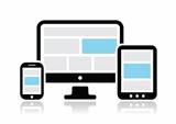 Responsive design for web- computer screen, smartphone, tablet icons set