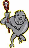Gorilla Ape With Lacrosse Stick Cartoon