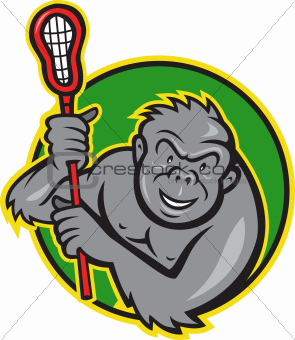 Gorilla Ape With Lacrosse Stick Cartoon
