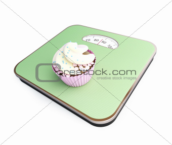 bathroom scale with the cupcake 