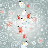 winter texture with snowflakes and snowmen