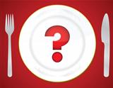 Red question mark on white plate