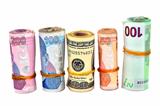 various Turkish Lira and dollar white background