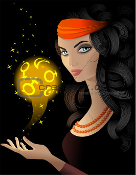 Fortune-teller  with a gold magic ball