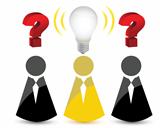 question marks and a light bulb idea