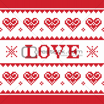 Valentines Day, love knitted pattern, card - scandynavian sweater style