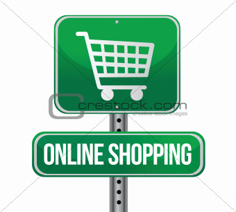 road traffic sign with an online shopping concept