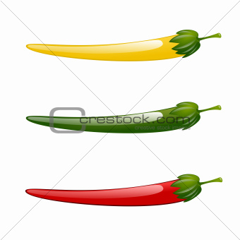 Hot chilli pepper red green yellow isolated