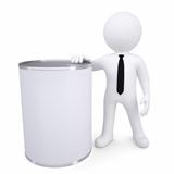3d white man next to a metal can